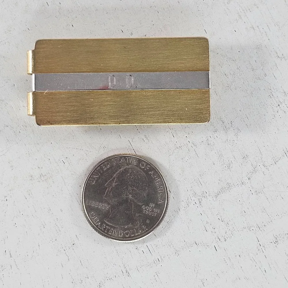 Vintage Anson Money Clip Monogrammed DD Gold Tone Silver Stripe